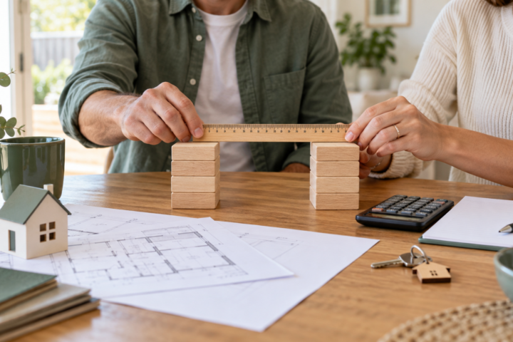 House model measured against layered financial buffers in a precise layout
