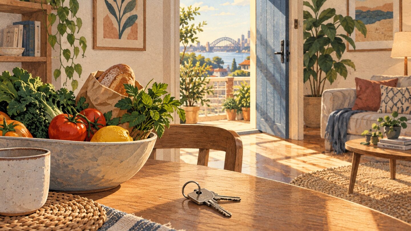Editorial illustration of a furnished Sydney home prepared to welcome a family