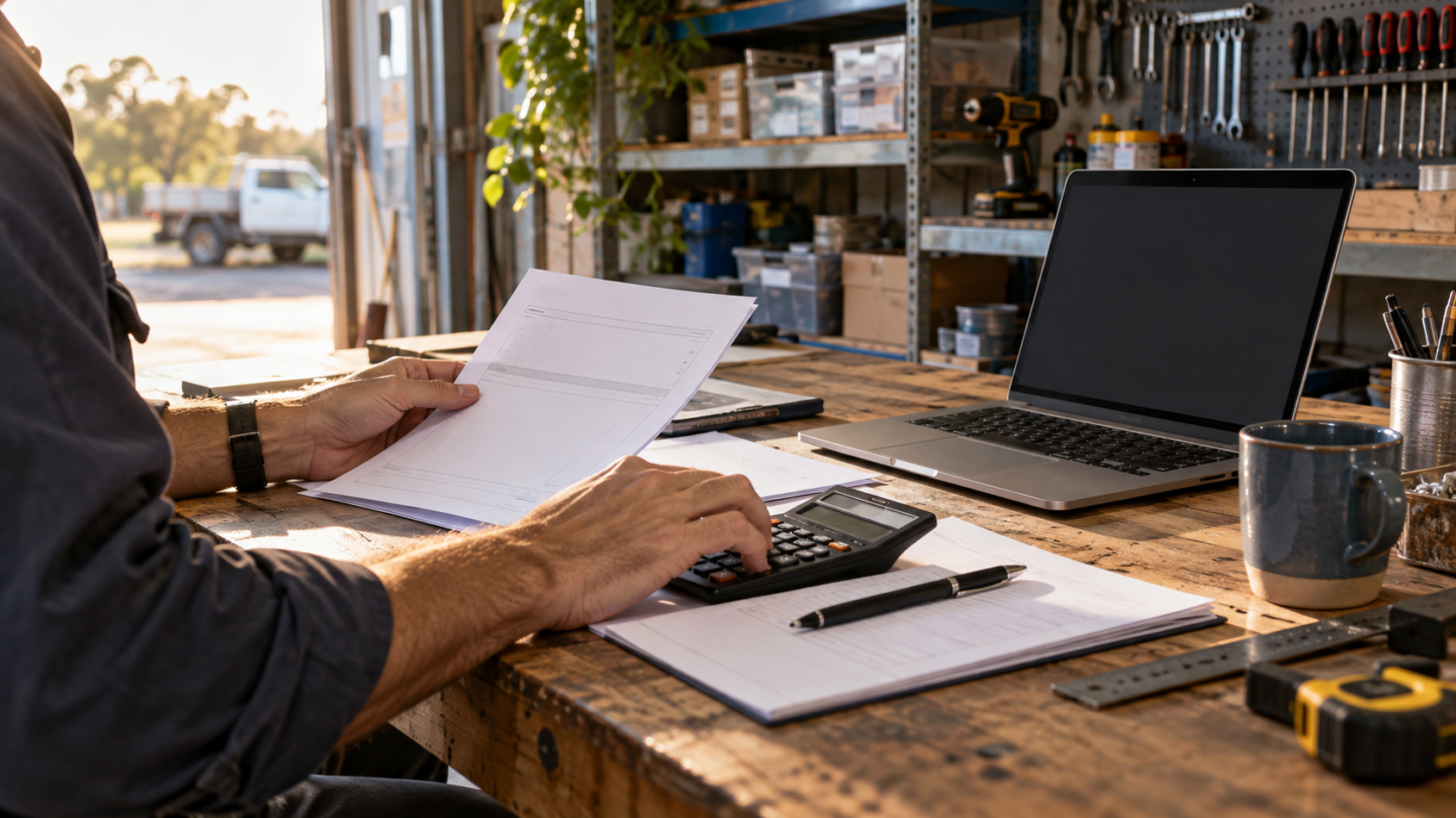 Small business ledger and cash-flow markers arranged in an analytical grid