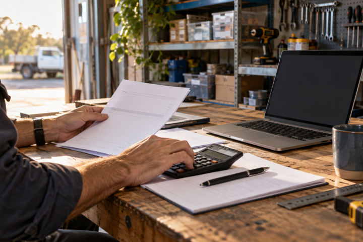 Small business ledger and cash-flow markers arranged in an analytical grid